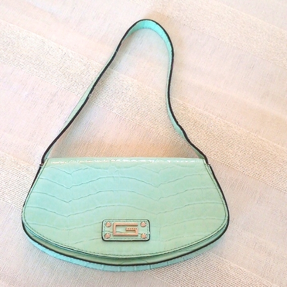 VTG Guess Curved Shoulder Patent Leather Bag Color: Mint Green - Picture 3 of 16
